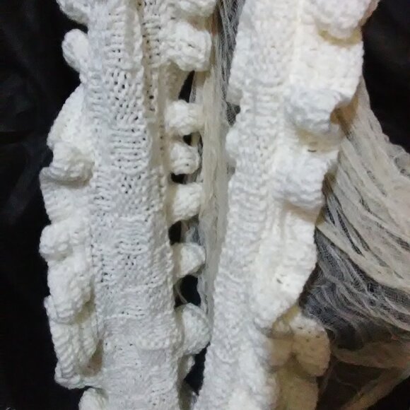 Handmade Accessories - white knitted crochet ruffle infinity scarf cowl handmade knitted scarf